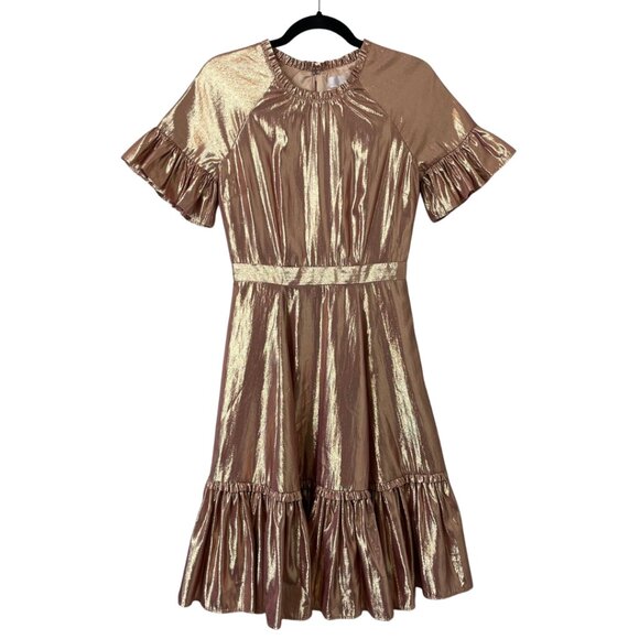 Rachel Parcell Ruffle Swing Dress in Metallic Rose Gold Size XS 2 Pink Shimmer - Picture 2 of 11